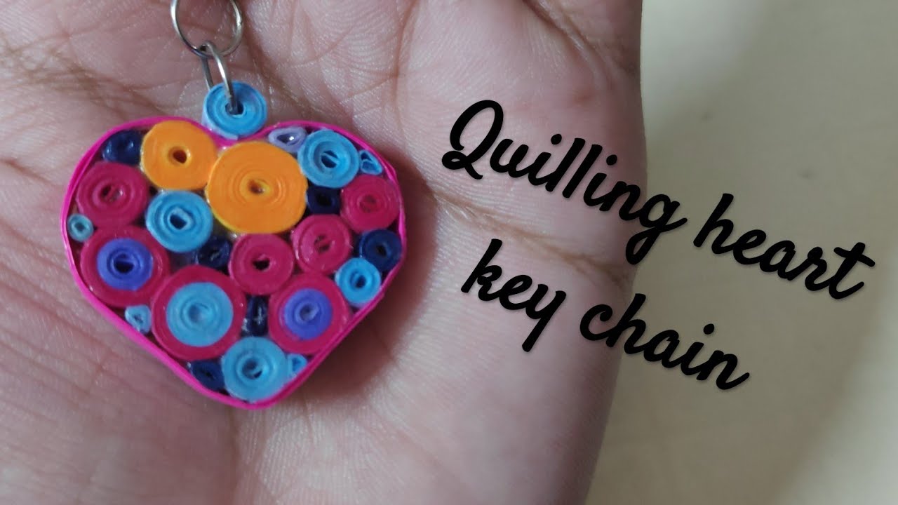 Quilled heart shape key chain / quilling multi color heart keychain