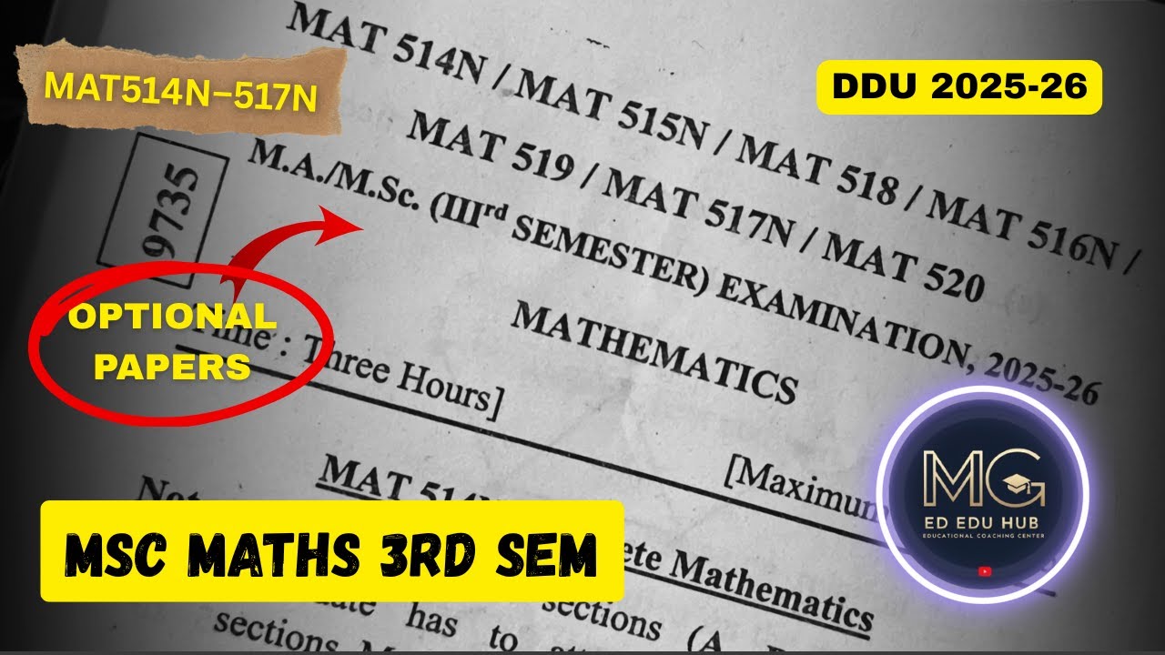 MSc Maths 3rd Semester Question Paper 2025&ndash;26 | DDU GKP | Optional Papers (MAT514N&ndash;517N)