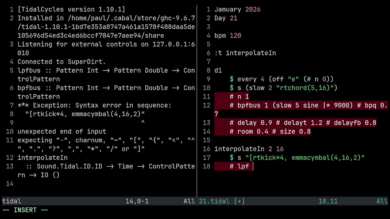 Jamuary 2026 Day 21 Tidal Cycles Livecoding