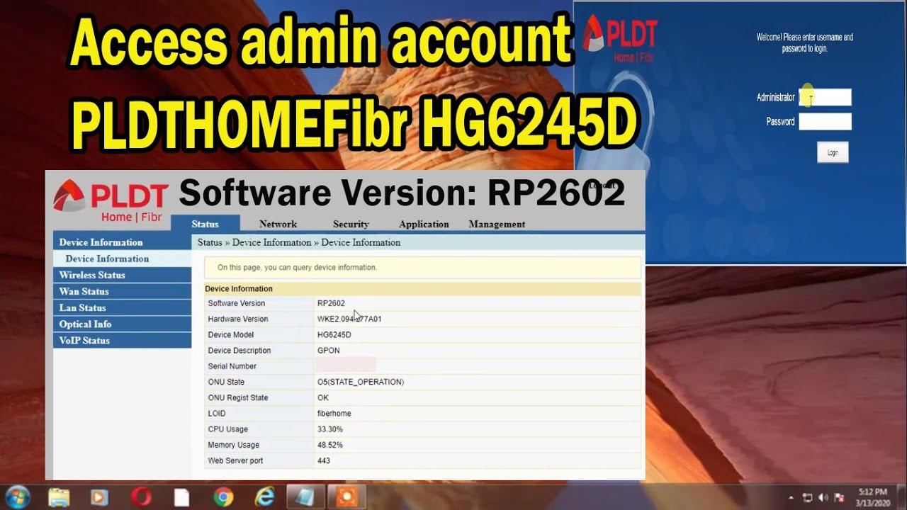 FULLY ACCESS of PLDT FIBR HG6245D VERSION RP2602