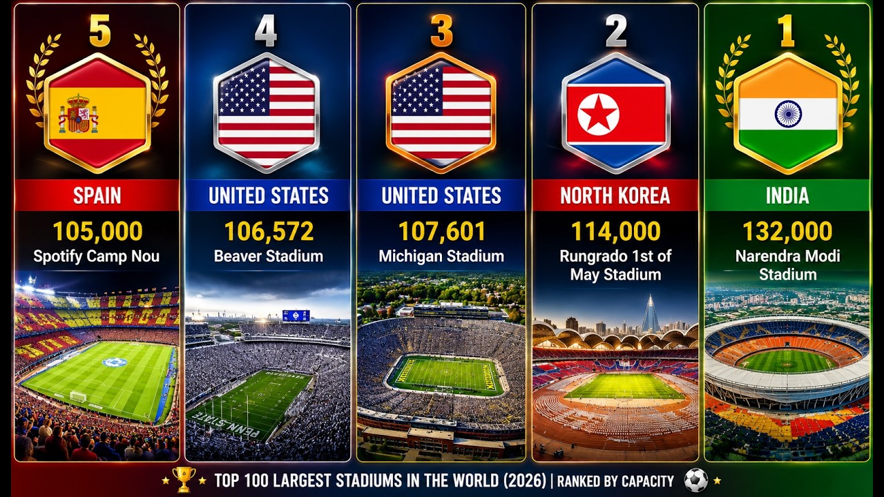 🏟️🌍 Top 100 Largest Stadiums in the World (2026) | Ranked by Capacity ⚽🔥 #fifa2026 #mrbeast #top100
