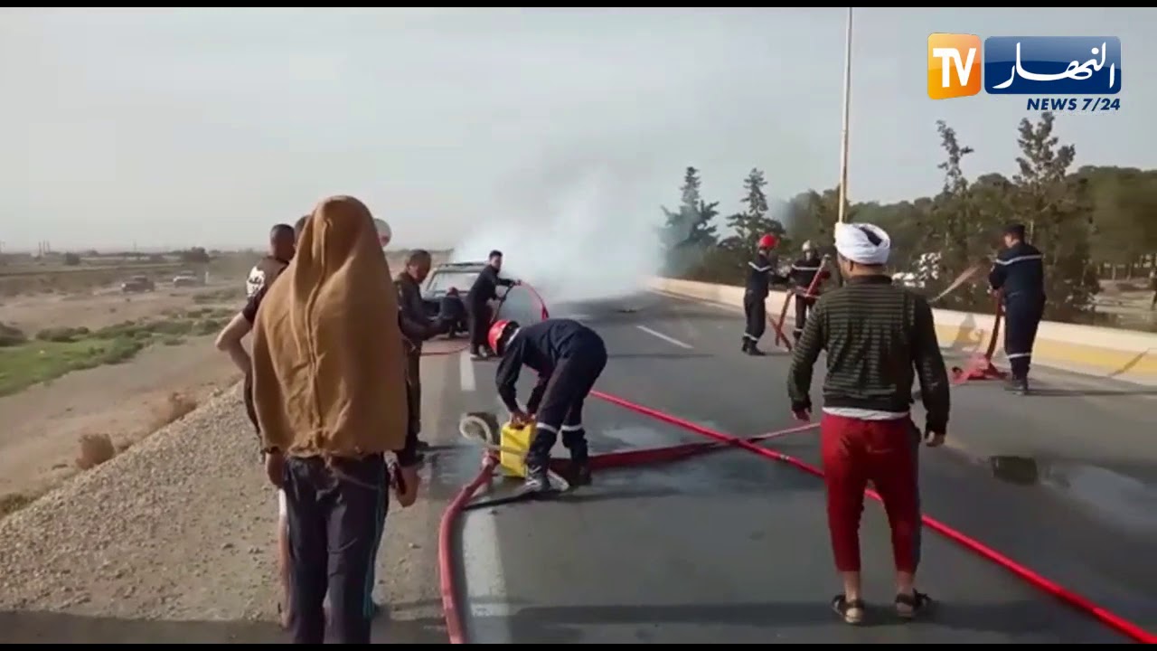 شاهد..  الجلفة احتراق سيارة كليا بمنطقة المصران بحاسي بحبح