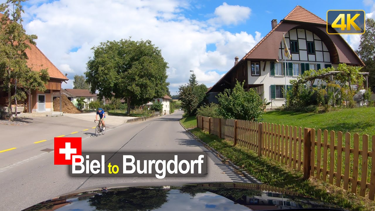 Drive across the Swiss countryside from Biel/Bienne to Burgdorf 🇨🇭