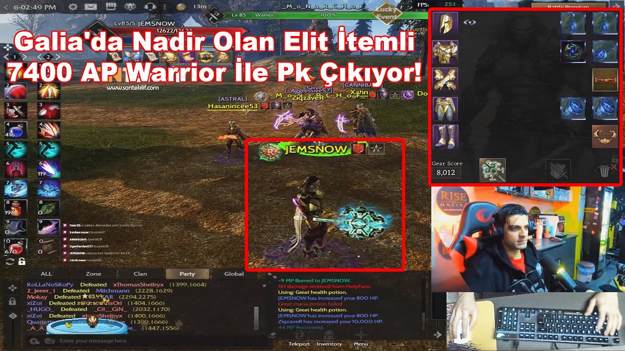 JEMSNOW -  Galia'da Nadir Olan Elit İtemli 7400 AP Warrior İle Pk Çıkıyor! | Rise Online