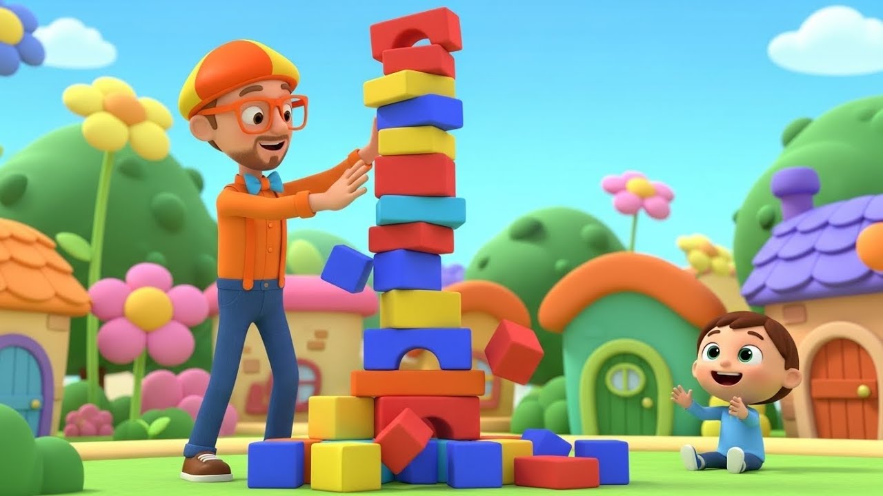 Blippi Jumped Into a Mountain of Blocks | Nursery Rhymes for Kids Preschool Learning