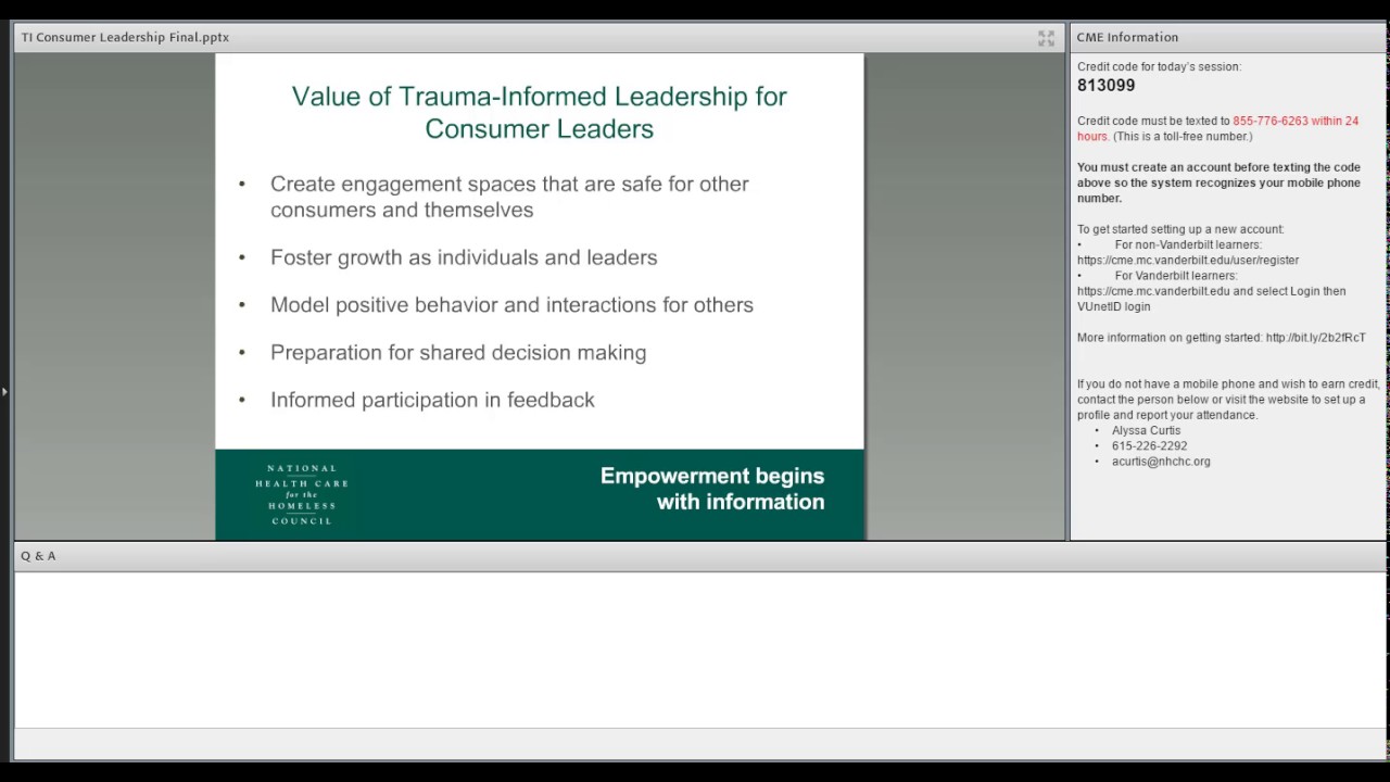 Spring Virtual Training 2017: Fostering Trauma-Informed Leadership Skills for Consumers