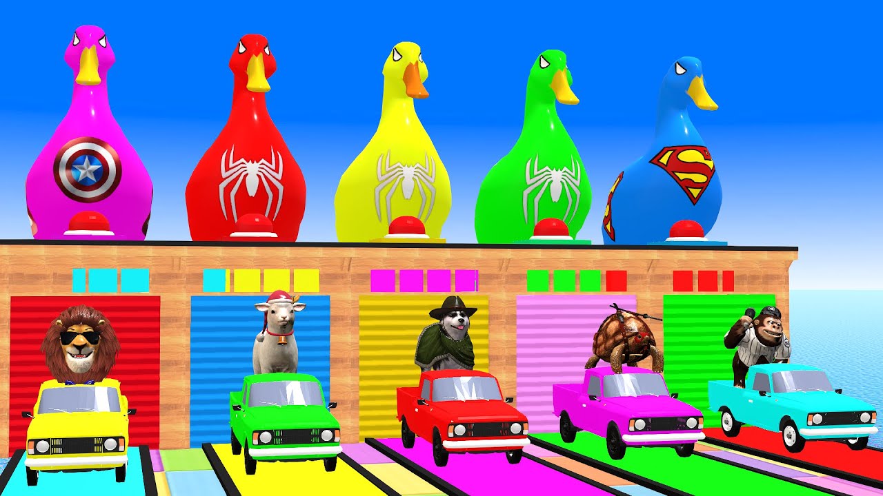 Long Slide Game With Elephant Gorilla Buffalo Hippopotamus Tiger - 3d Animal Game - Funny 3d Animals
