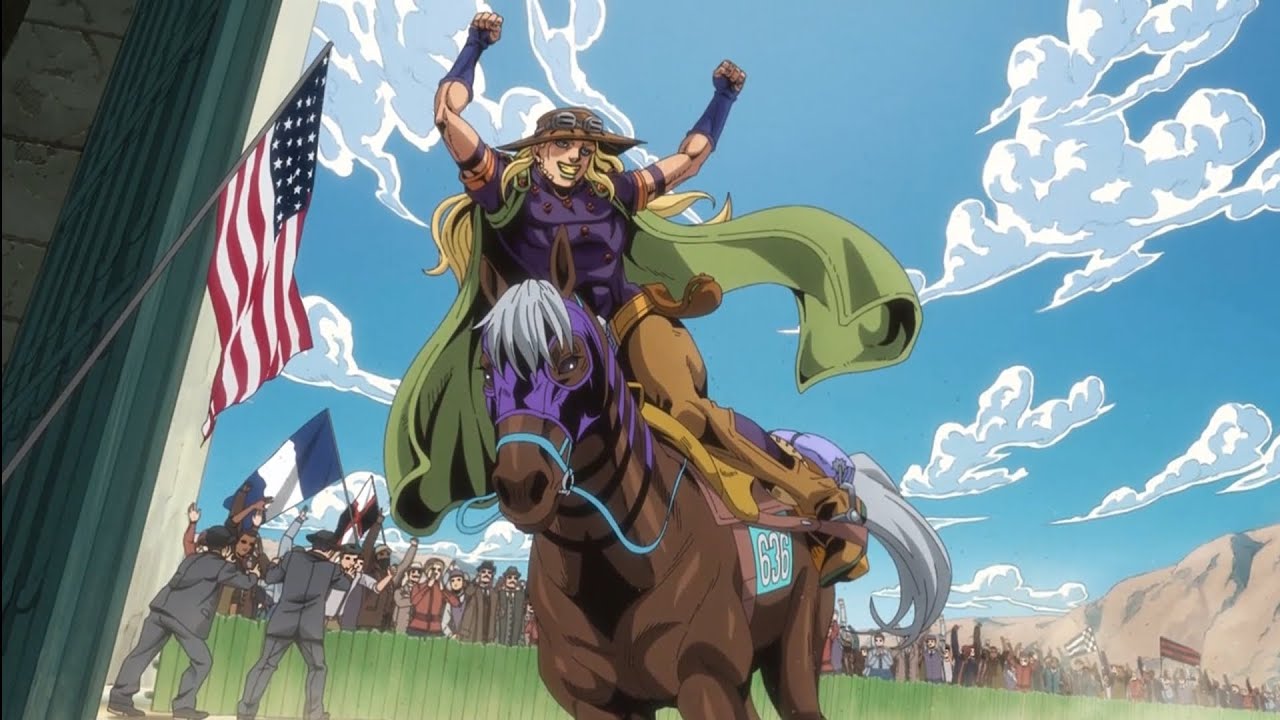 Gyro Zeppeli wins the first stage of race.   #jojo #sbr #jonny joestar #araki         