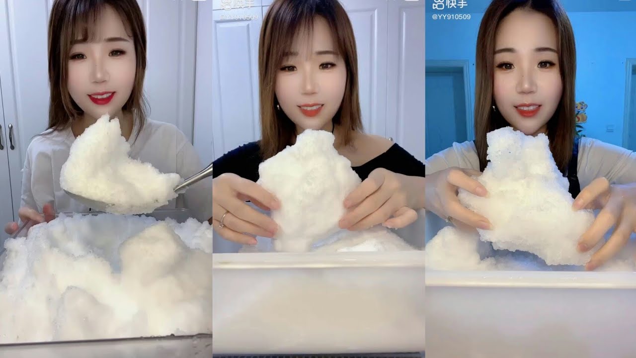 ASMR BIG BITES WHITE ICE BY YY #asmr #asmreating #ice #iceeating #kwai #crunchyasmr #whiteice