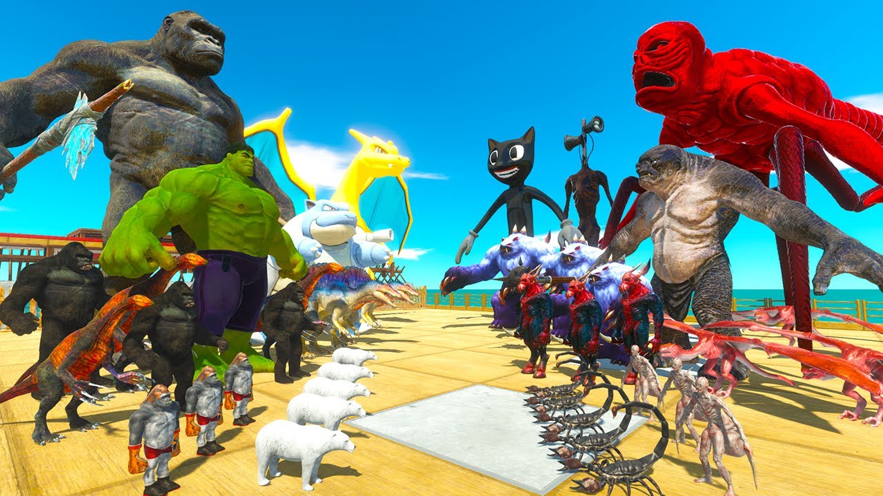 Kong vs Titanus Red | Hulk & Dinosaurs Fights Creepy Monsters - Animal Revolt Battle Simulator