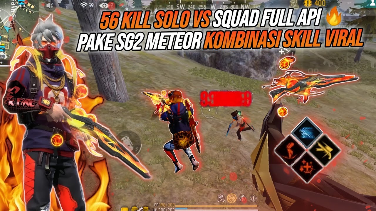 56 KILL SOLO VS SQUAD FULL API🔥 !!! PAKE SG2 METEOR MERAH KOMBINASI SKILL VIRAL RATAIN 5 SQUAD🔥🔥🔥