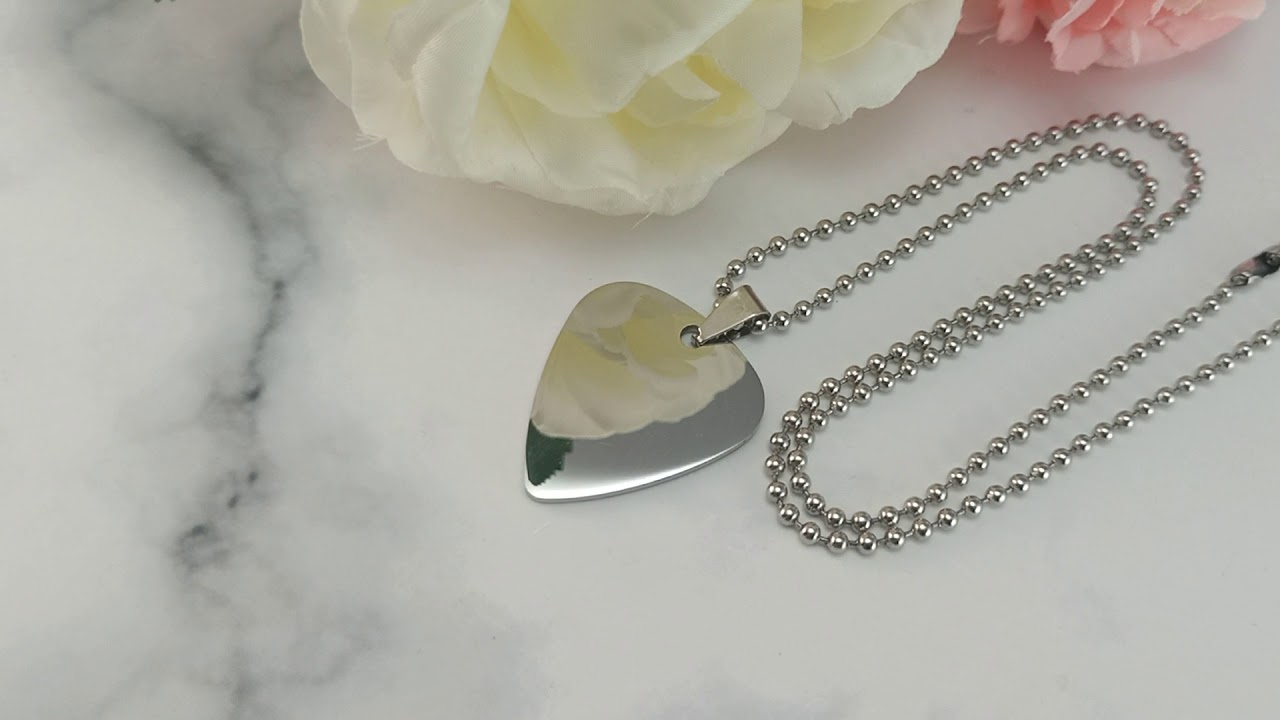 High Polished Silver Tone Guitar Pick Necklace