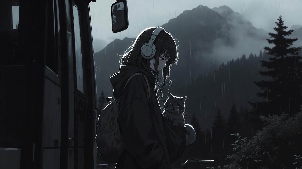 Lofi Girl Just Arrived in the Mountains 🚌🏔️ | Lonely Moments with Her Cat