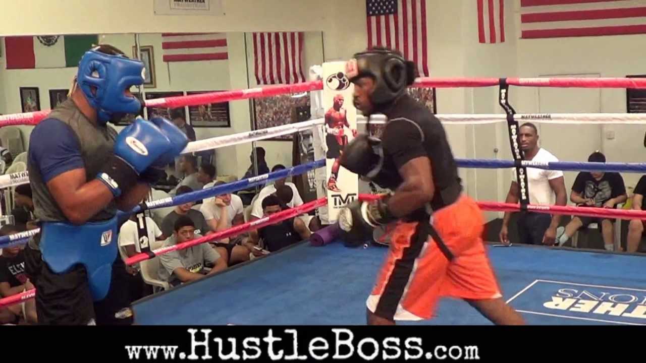 Lydell Rhodes (17-0, 9 KO's) steps in to spar with Shawn Porter at the Mayweather Boxing Club