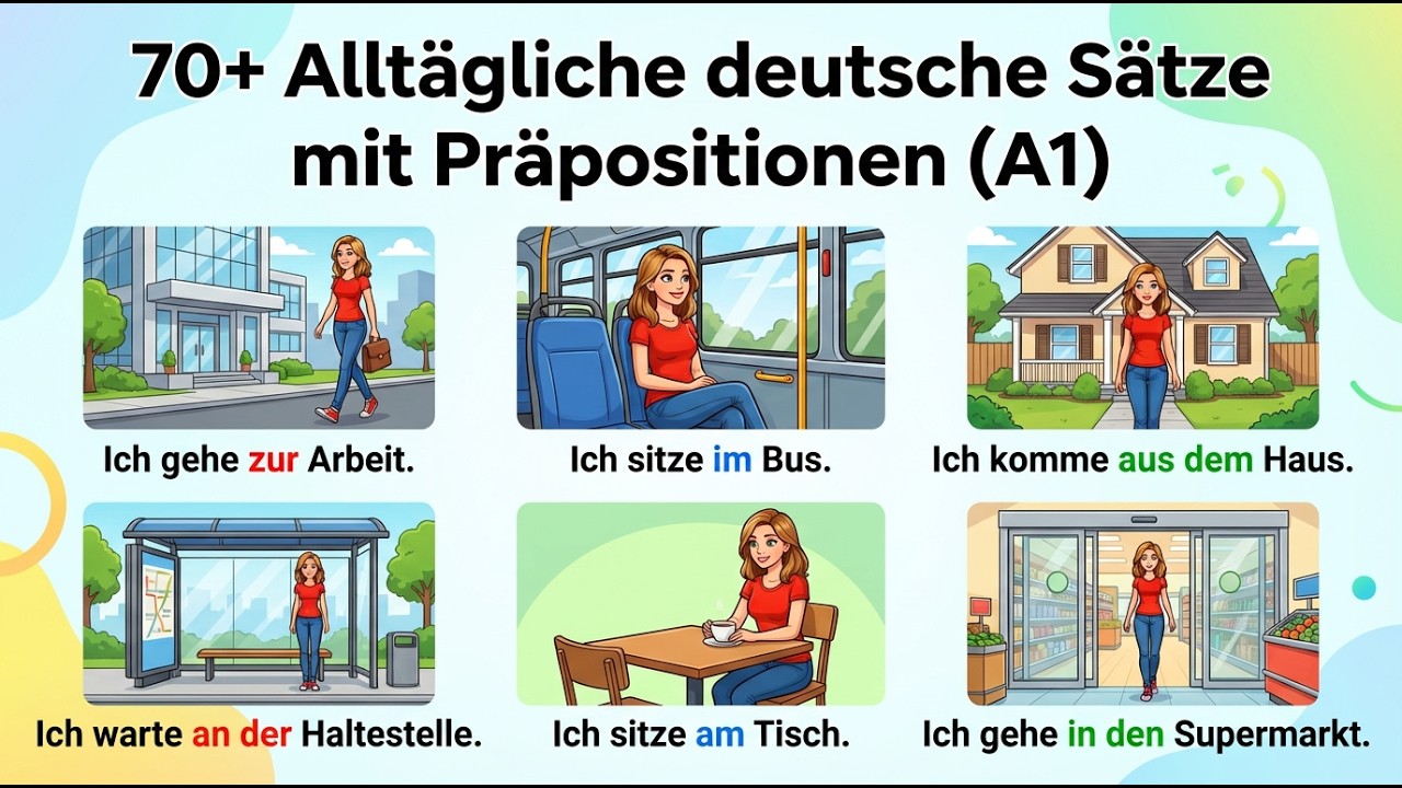 70+ Alltägliche deutsche Sätze mit Präpositionen 🇩🇪  Deutsch A1 einfach & langsam gesprochen