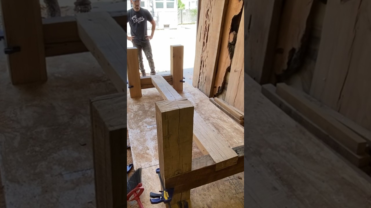 Half lap joinery with reclaimed lumber! #woodworking #reclaimedwood #farmhousedecor #furniture