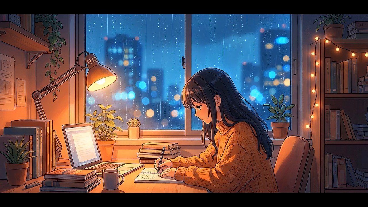 Cozy Anime Study Lo-Fi ☕ 2 Hour Mix | Rainy Night Focus