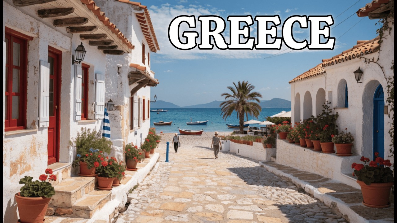 Beautiful Greece Walk 4K 🇬🇷 From Traditional Houses to the Beach | Coastal Town Real Sounds