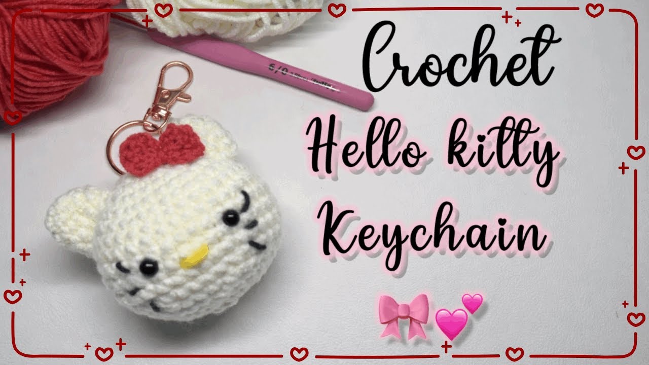 🎀 crochet hello kitty keychain 🎀💕 free  tutorial and pattern كروشية تعليقه هيلو كيتي 