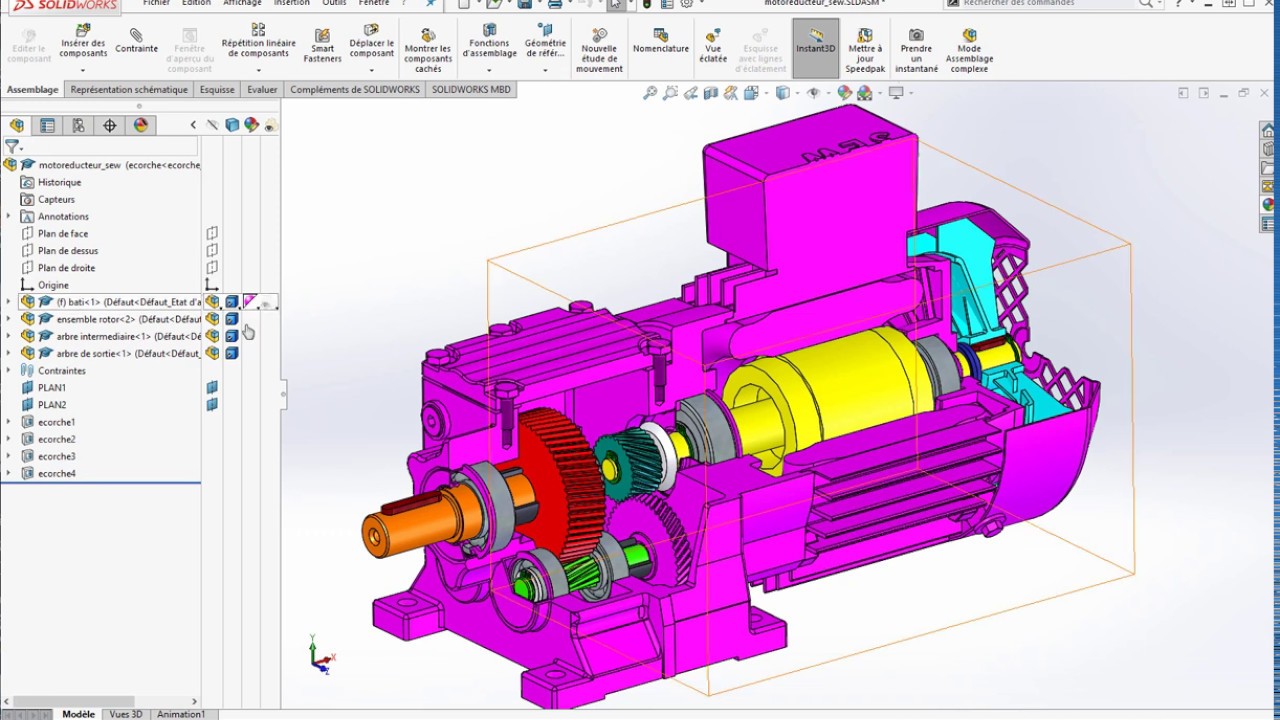 SolidWorks tutorial Motoréducteur apparences couleurs et textures
