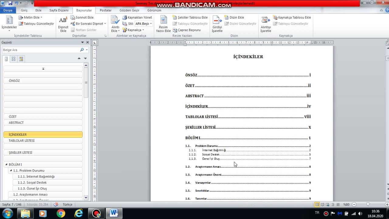 Word otomatik içindekiler, tablolar, şekiller listesi hazırlama