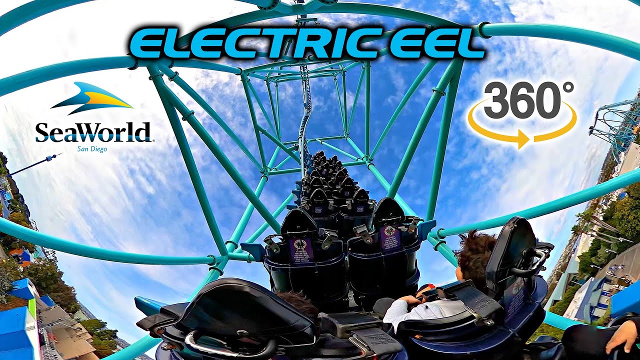 VR 360 Electric Eel Roller Coaster On Ride Back Seat POV SeaWorld San Diego 2024 02 03