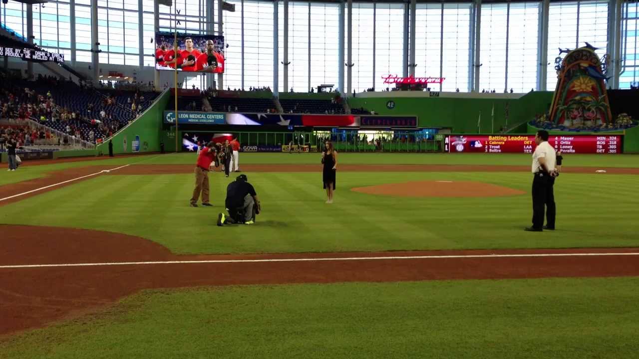 Sabrina Lessner sings the National Anthem at Miami Marlins Park - 8/25/13