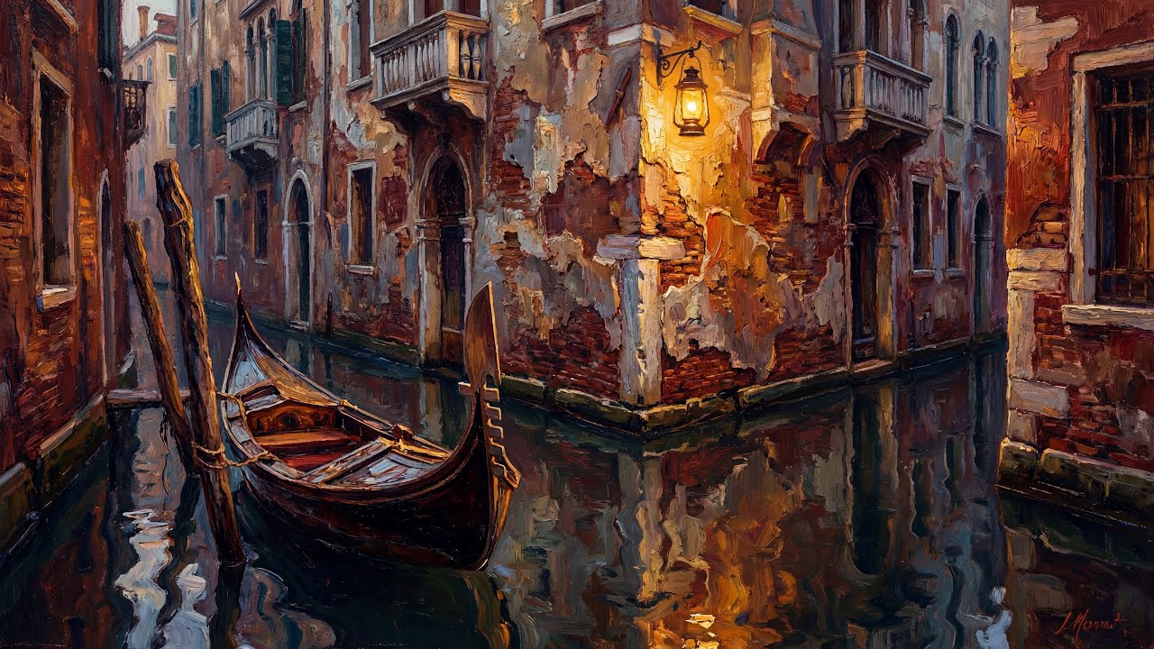 4K Wallpaper - Venice Canal Gondola - Romantic Evening