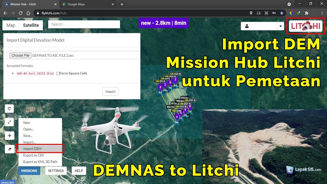 Cara Import DEM pada mission Hub Litchi (How to Import DEM on Mission Hub Litchi)