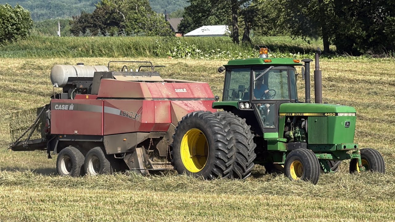 John Deere 4450 TRACTOR: Making LARGE SQUARE Bales of Hay