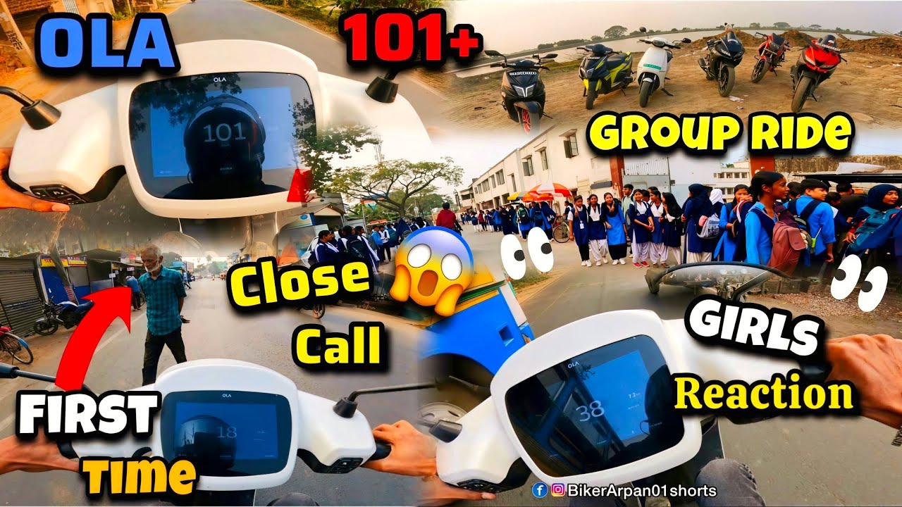 First Time Ola scooter Ride 😱 Group Ride Close call 💔 Girls Reaction Ola scooter 👀👀 @BikerArpan01 