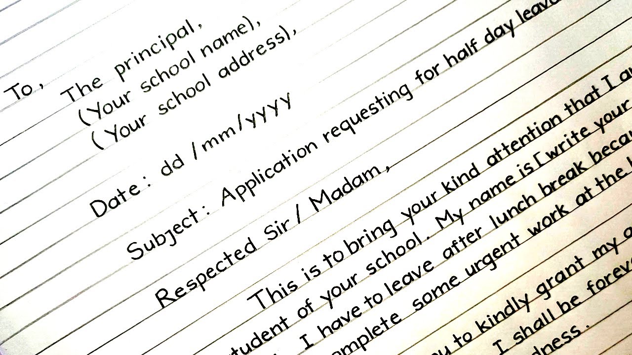 Applcation For Half Day Leave In School For Urgent Work|application letter|letter for leave|iNote