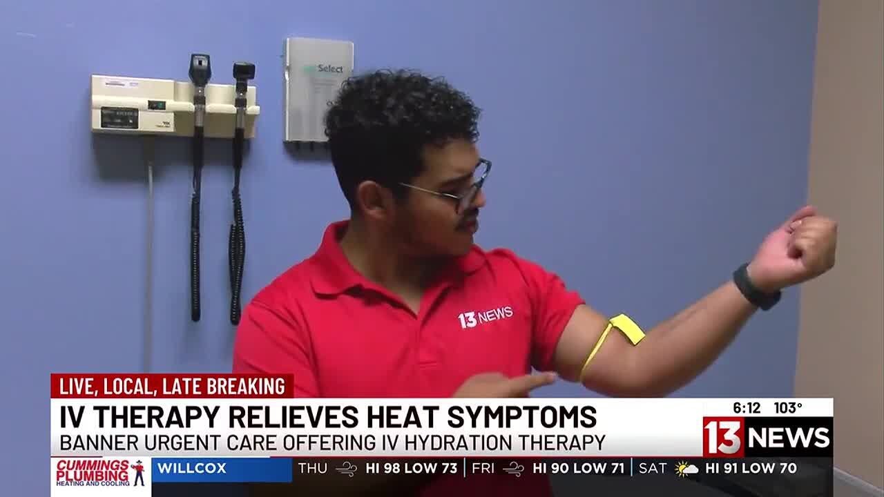 Banner offering IV therapy for relief from heat
