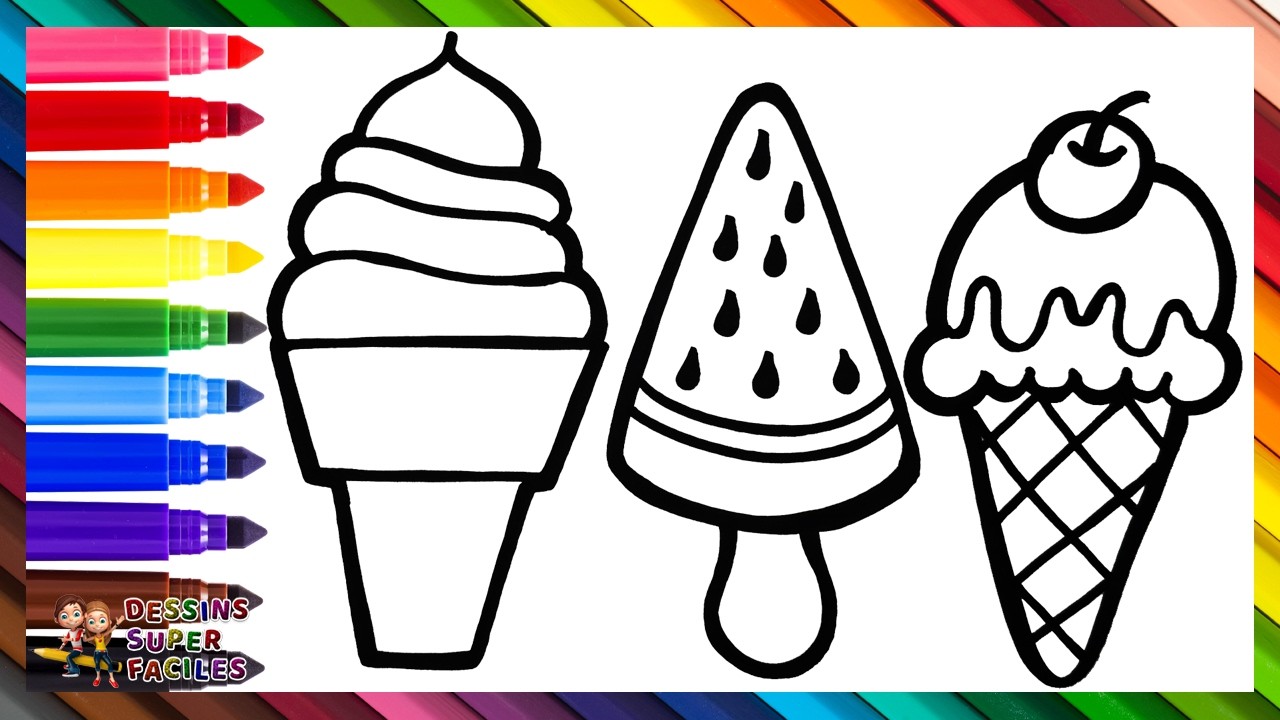 Dessiner et Colorier 3 Glaces 🍧🍨🍦❄️🌈 Dessins pour Enfants