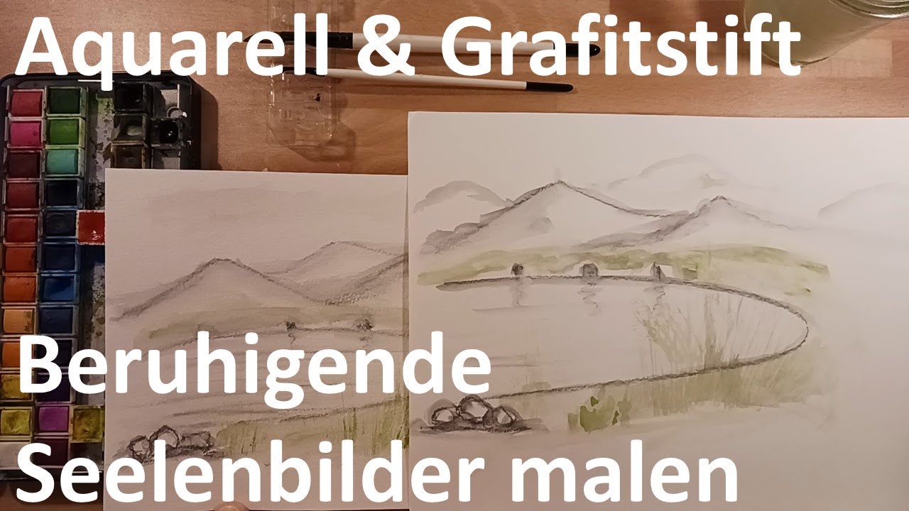 Beruhigendes Bild malen Aquarellfarbe und Grafitstift Farbsuche Misch-Maltechnik  Entspannung