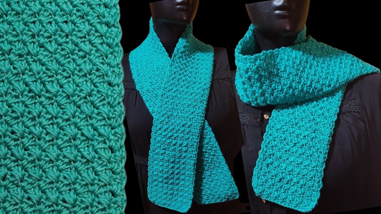 كروشيه كوفيه اسكارف - شال مستطيل بغرزة النقش | crochet easy scarf