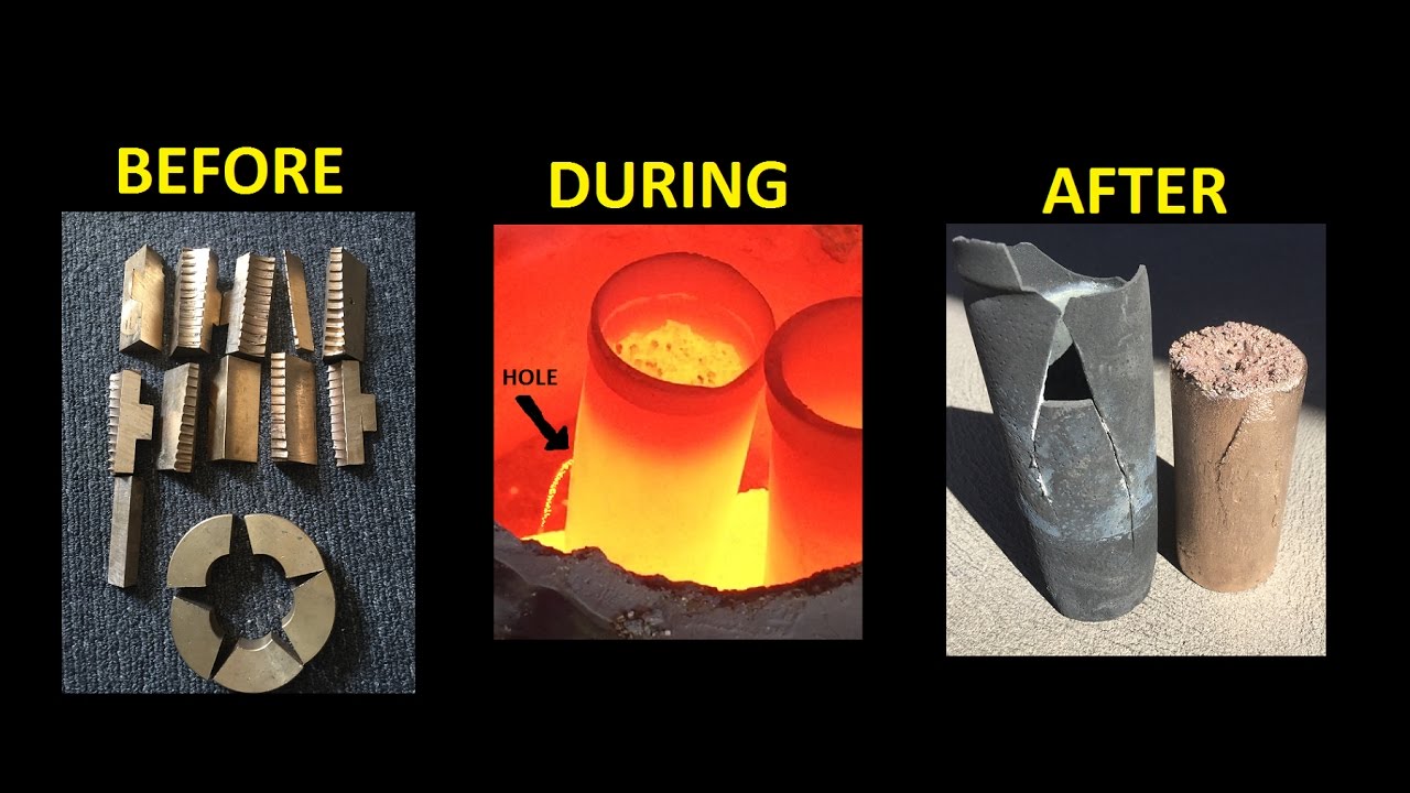 CRUCIBLE FAILS WHILE MELTING BRASS - huge ingot results - Metal Casting