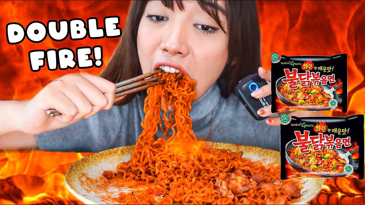 FIRE NOODLES 2X SAMYANG WITH SEI AYAM SAMBAL MATAH!!! ASMR MUKBANG