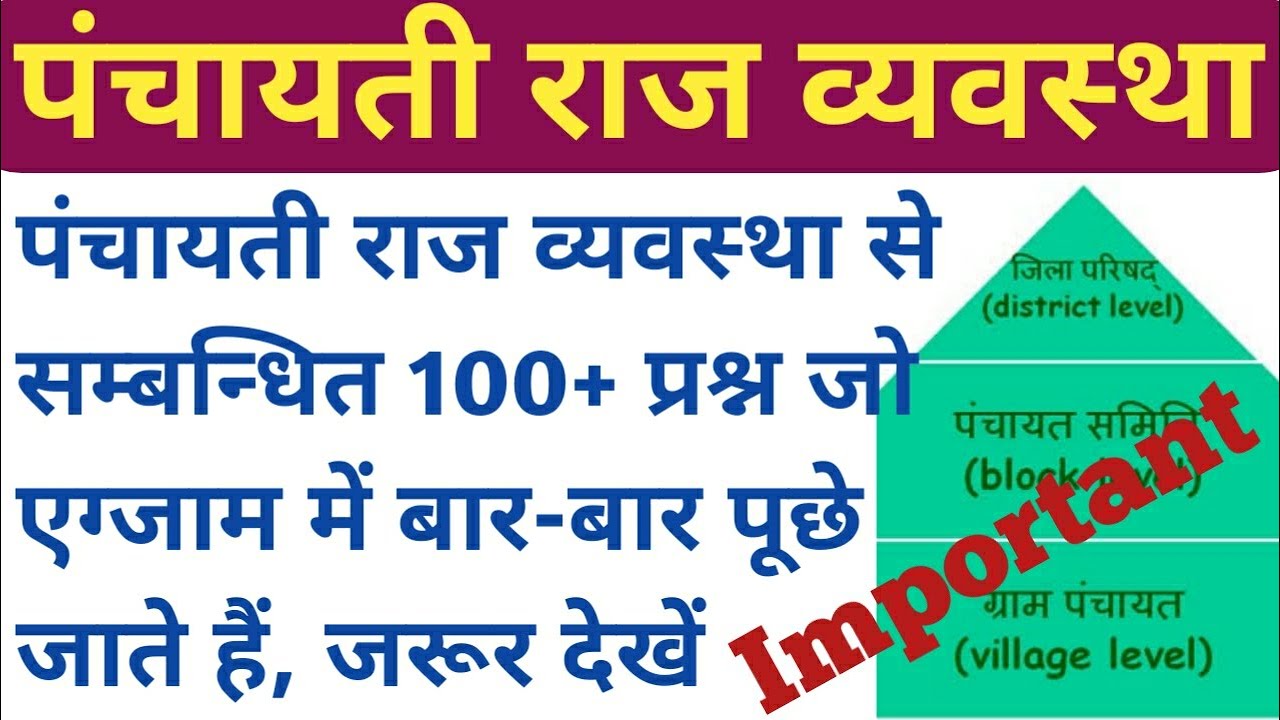पंचायती राज व्यवस्था से सम्बंधित प्रश्न,Panchayati Raj System in India, indian Polity Important MCQ