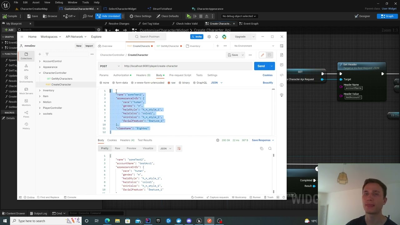 Unreal Engine - connect your character creation screen to custom server