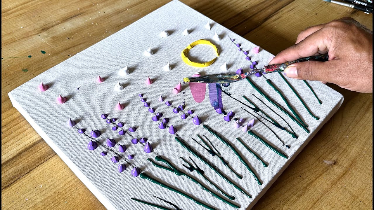 Easy Acrylic Painting Technique / Lavender Field Painting / Step By Step For Beginners