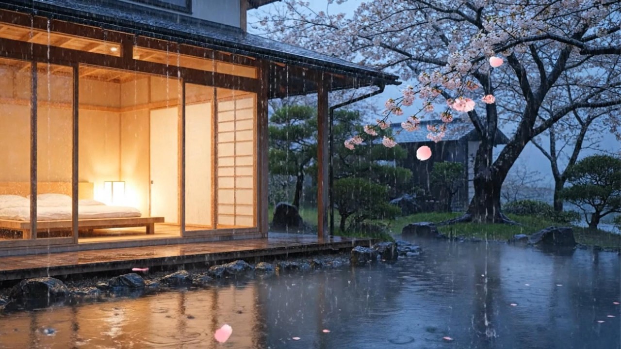 Sakura Night & Cozy Japanese Room | Relaxing Rain Sounds for Deep Sleep   🌧️💤