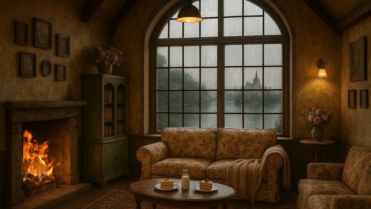 A Cozy Provence Evening While Rain Gently Falls by the Fireplace - ASMR