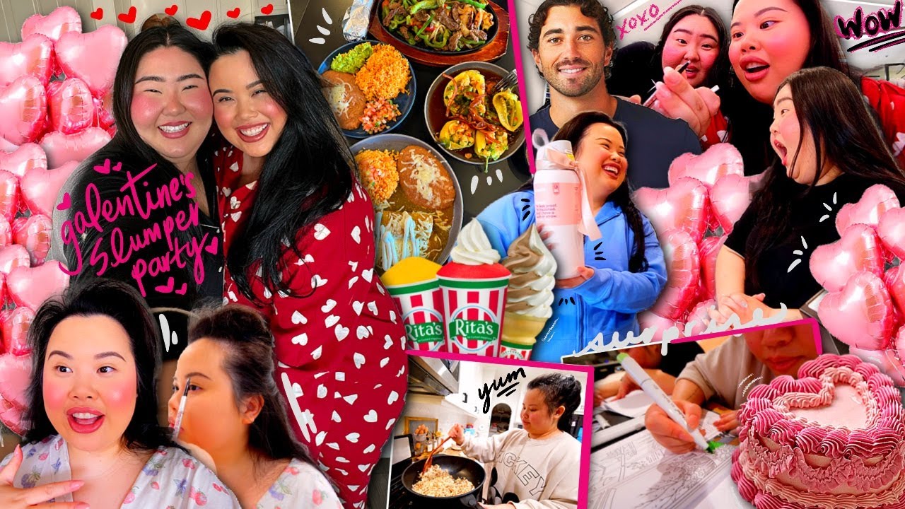 VLOG: galentine's slumber party, exchanging surprise gifts, cooking for bestie, coloring therapy!