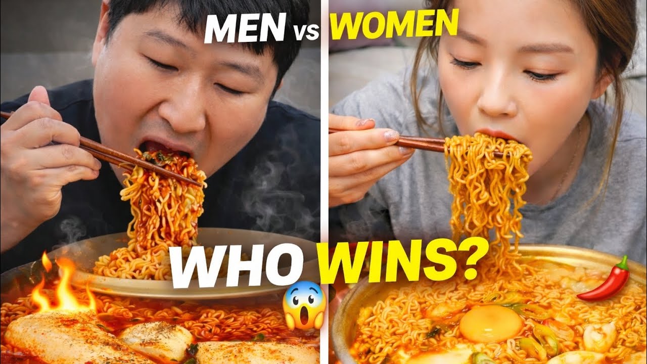 Men vs Women Eating Spicy Ramen | Who Wins? 🍜🔥
