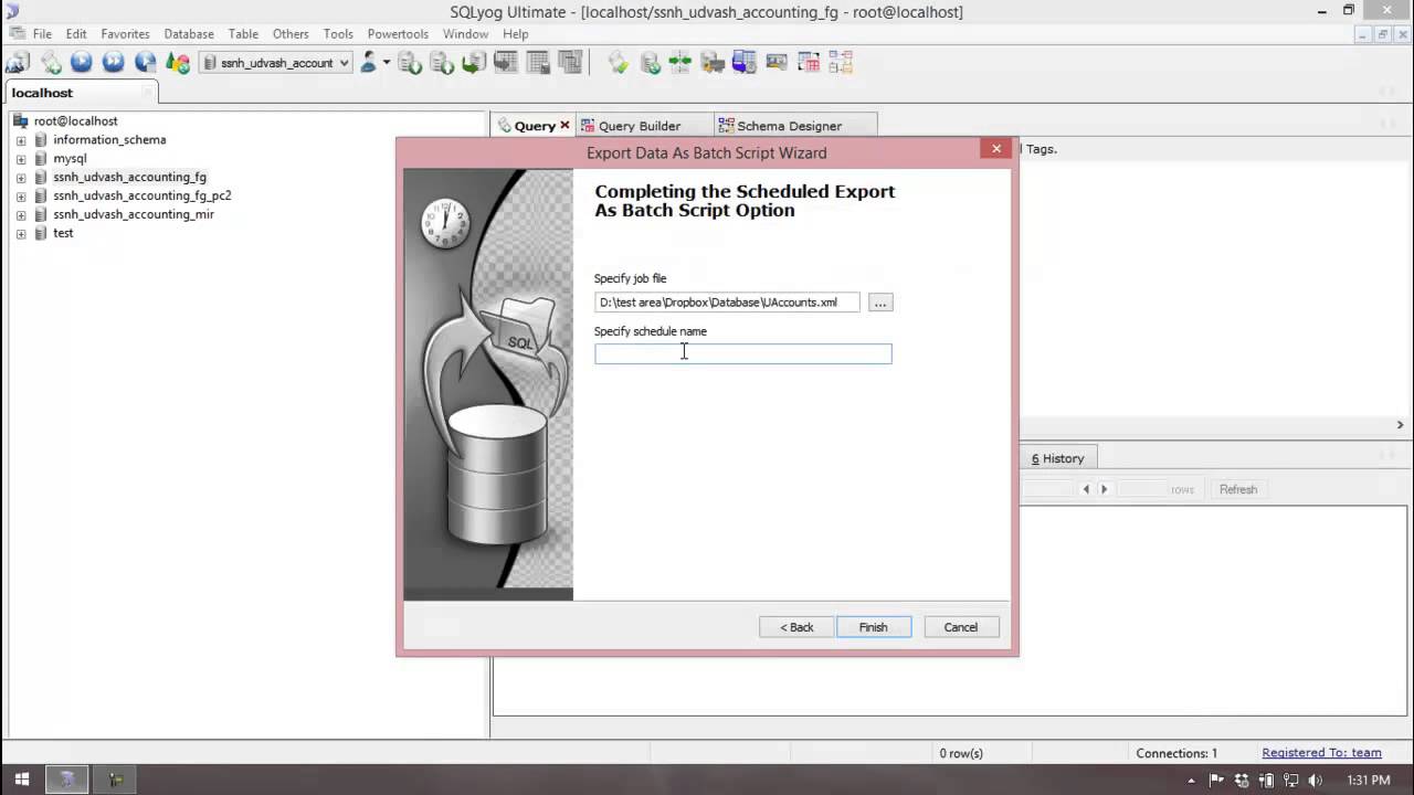 SQL yog Auto Backup Time Schedule system
