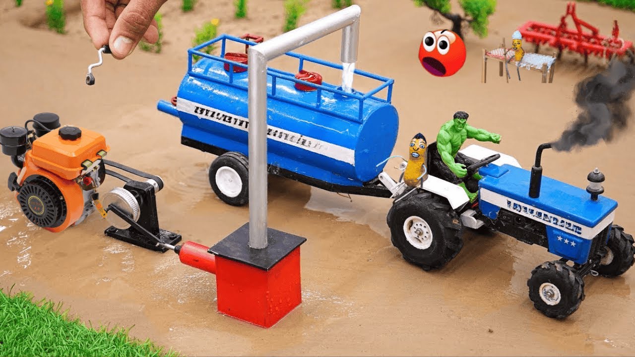 diy mini tractor water tanker construction science project | water pump using mini diesel engine @