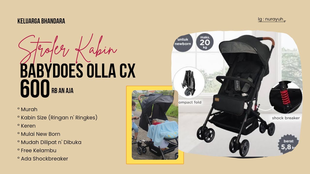 STROLLER CABIN 600RIBUAN ~ MURAH DIBAWAH 1 (SATU) JUTA ~ BABYDOES OLLA CX (UNBOXING n REVIEW)