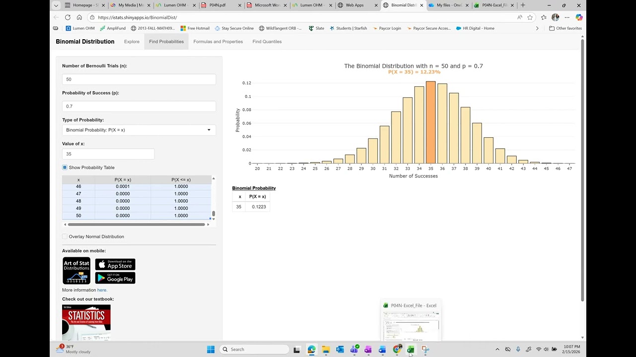Statistics Project 4a-f (Excel)