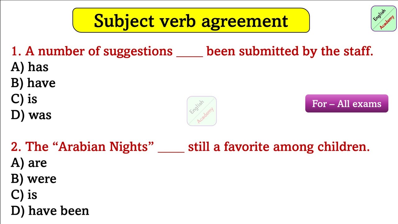 Subject Verb Agreement practice set 27 (🚀 Don't miss)  #englishacademy #subjectverbagreement